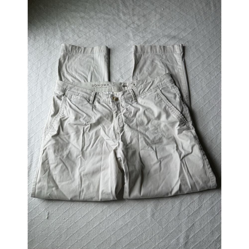 Sonoma Life Style Womens Size 8 Capri Beige Office Cotton Stretch Chino Pants